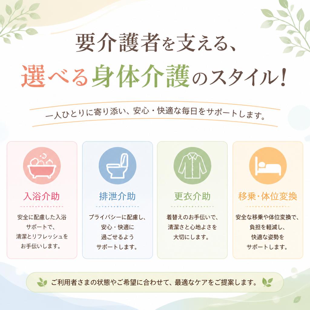 要介護者を支える、選べる身体介護のスタイル！