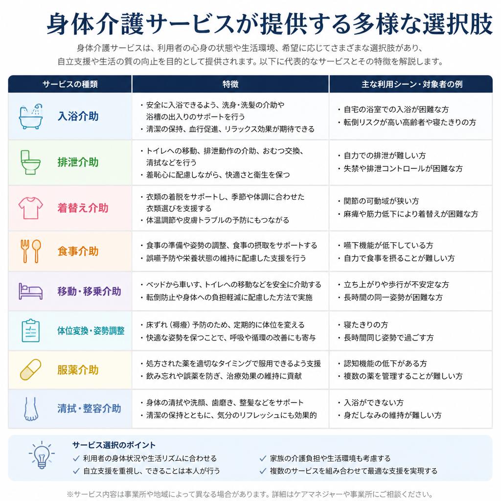 身体介護サービスの種類と特徴